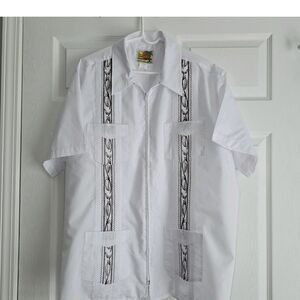 Vintage Haband Guayabera Zip Embroidered Pockets Shirt Vacation Tropical XL